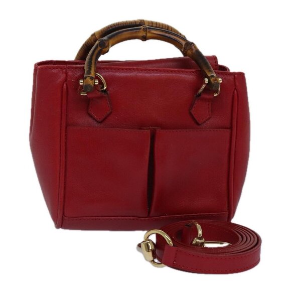 GUCCI Bamboo Hand Bag Leather 2way Red Gold 007 1793 0238 Auth ep5221 - Picture 1 of 16